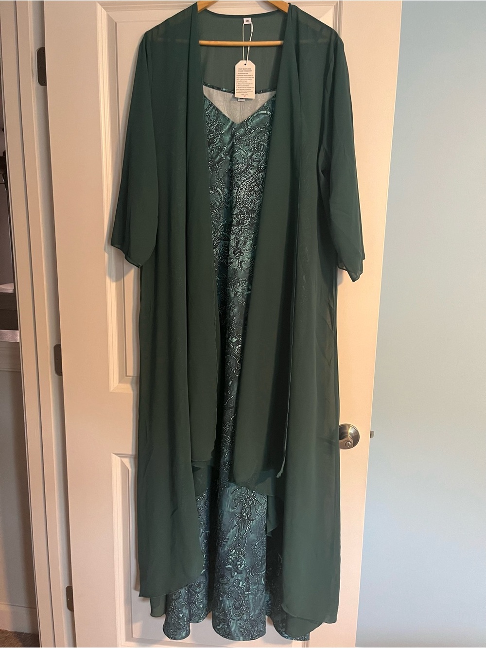 NWT Hunter Green 2-Piece Maxi Dress & Duster Set Size XXL